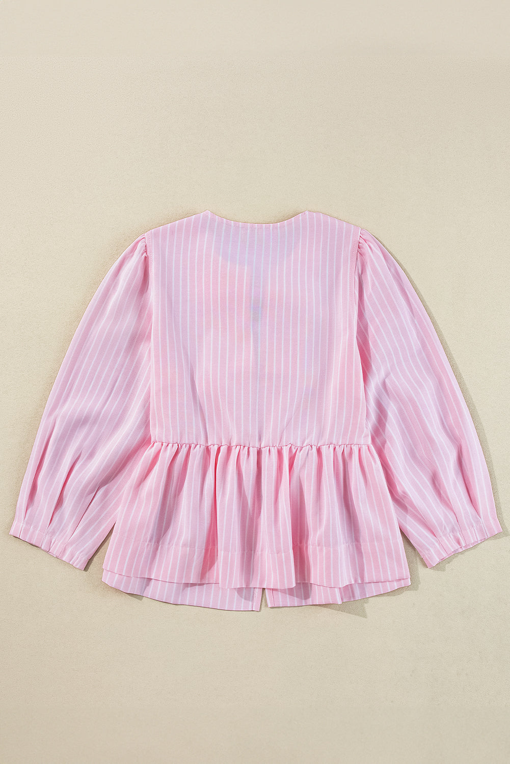 Pink Stripe Bow Front Puff Sleeve Blouse