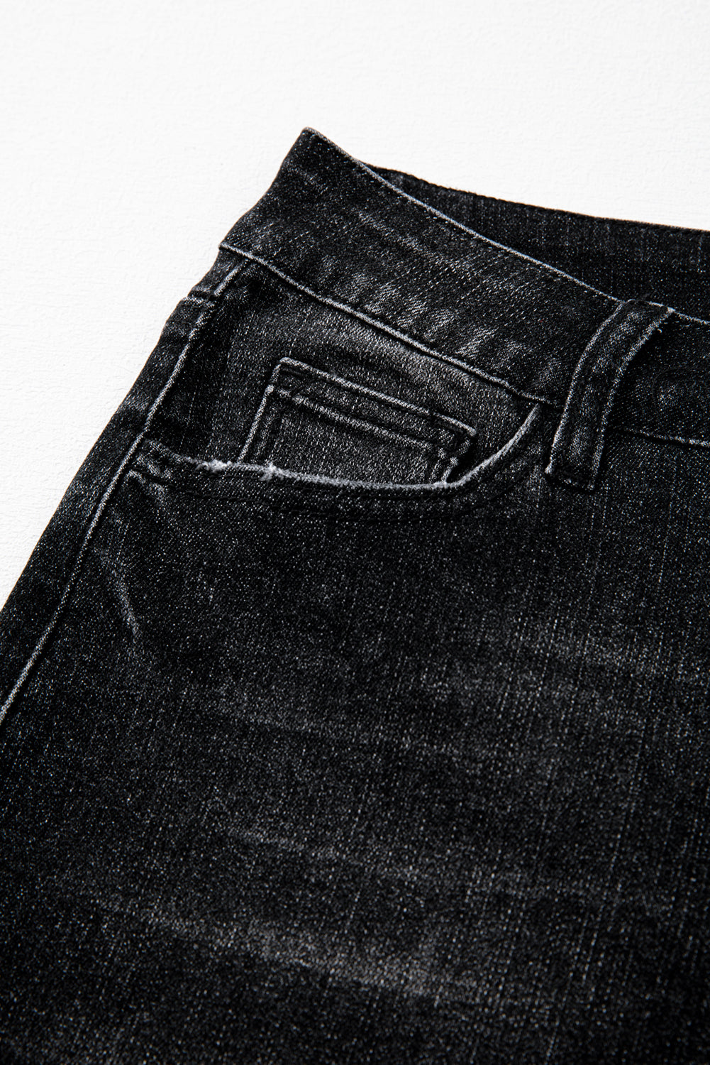 Blue Mineral Wash Raw Hem High Waist Flared Jeans