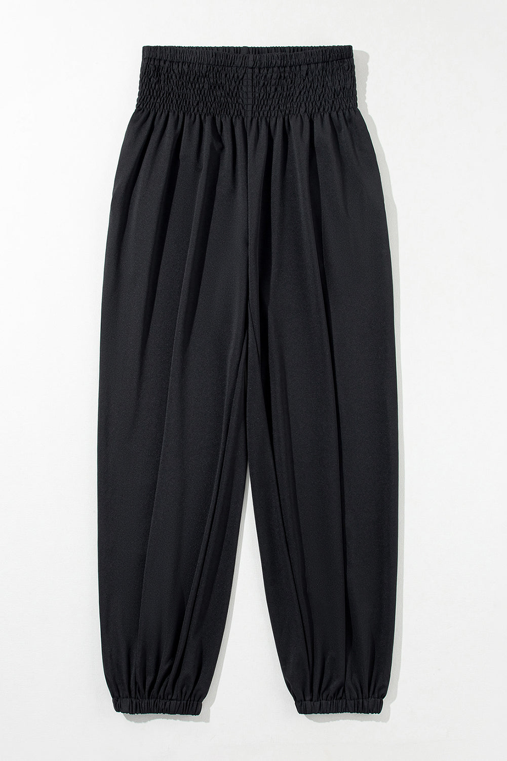 Black Pocket Smocked High Waist Joggers