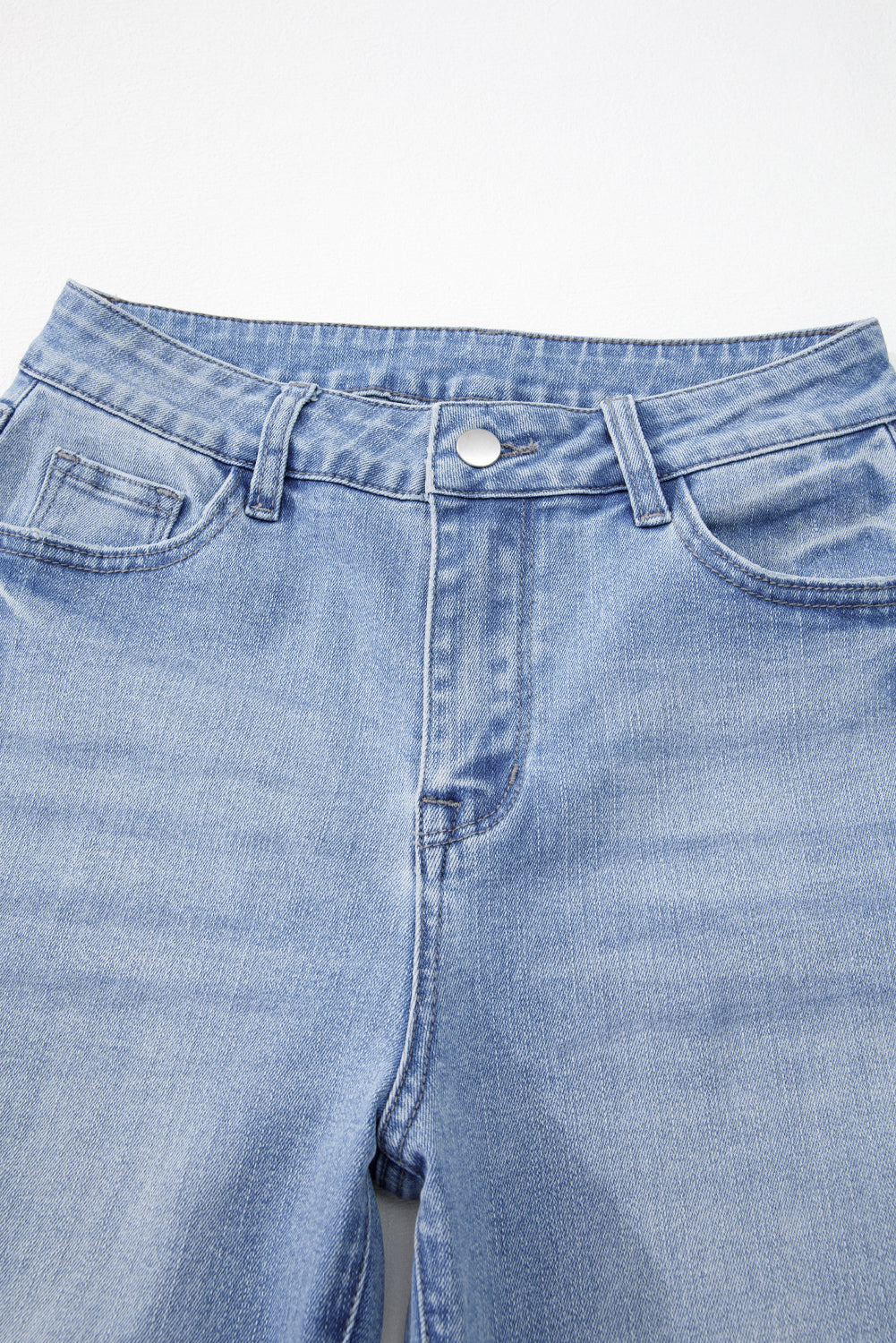 Blue Mineral Wash Raw Hem High Waist Flared Jeans