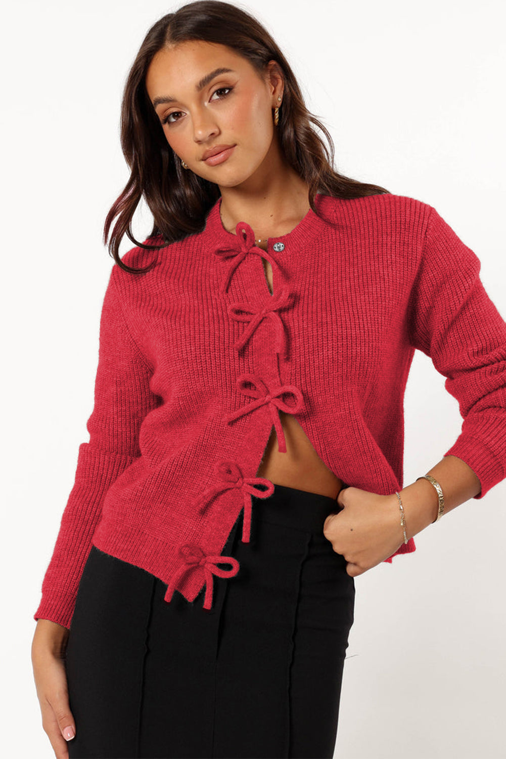 Sweet Bow Front Cropped Knit Cardigan