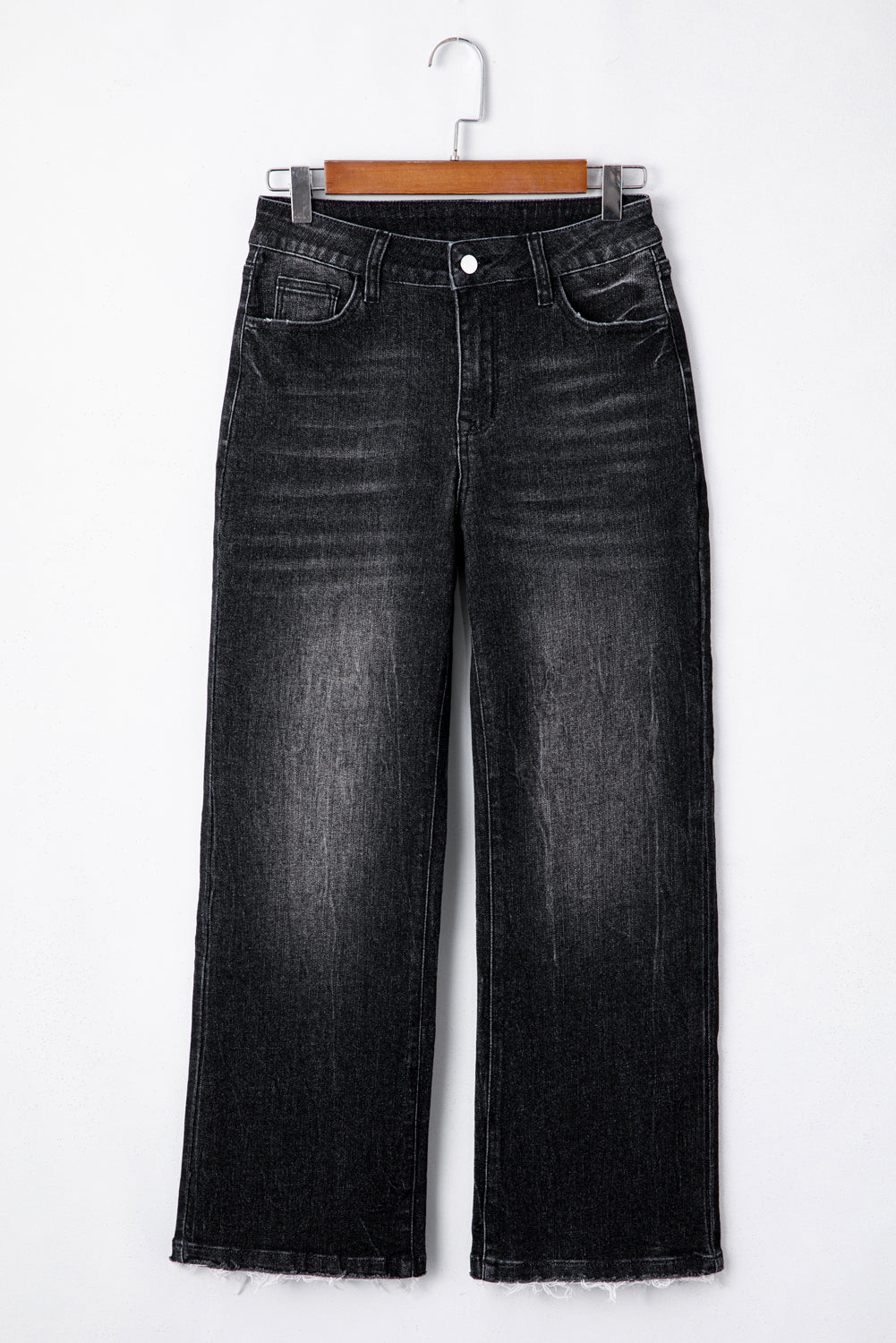 Blue Mineral Wash Raw Hem High Waist Flared Jeans