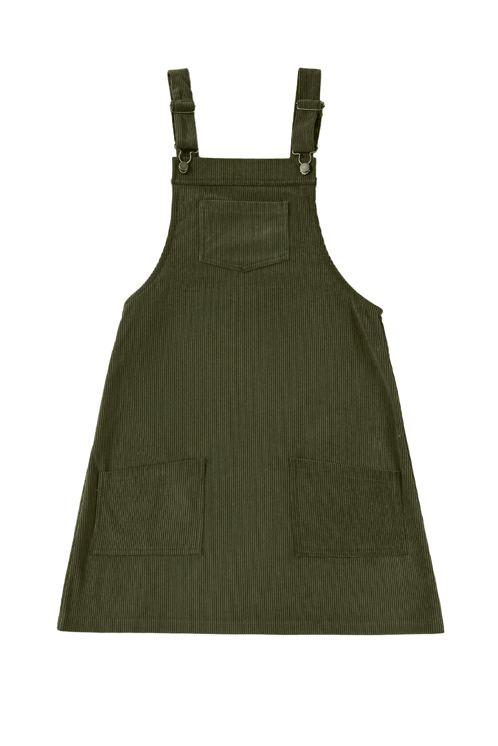 Plain Corduroy Pockets Overall Dress