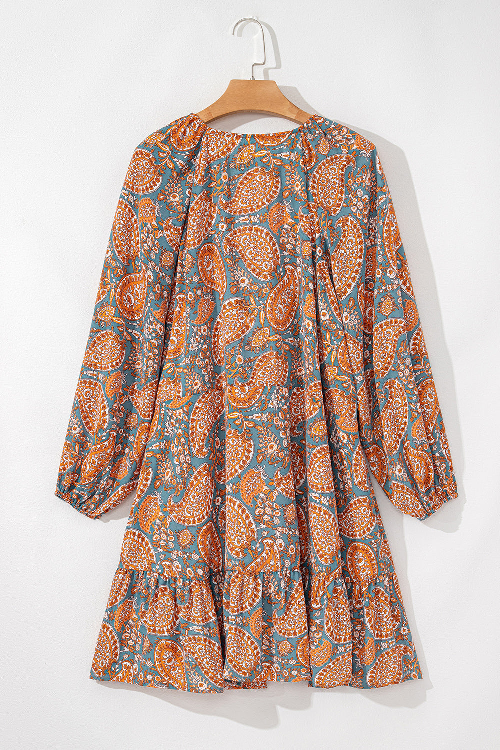 Orange Paisley Print Loose Fit Drawstring High Waist Mini Dress Orange / XL / 100%Polyester Orange Paisley Print Loose Fit Drawstring High Waist Mini Dress Orange / XL / 100%Polyester