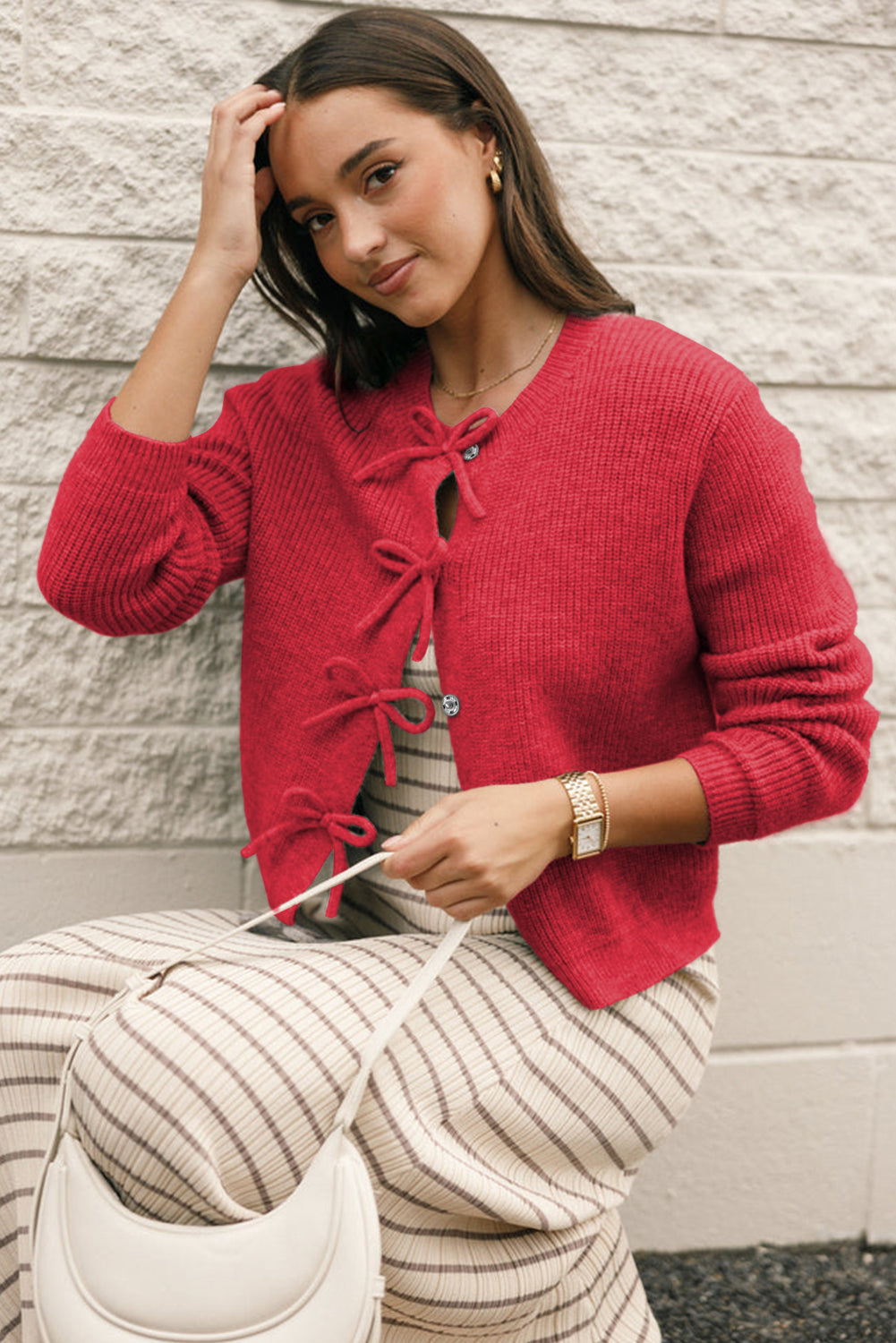 Sweet Bow Front Cropped Knit Cardigan