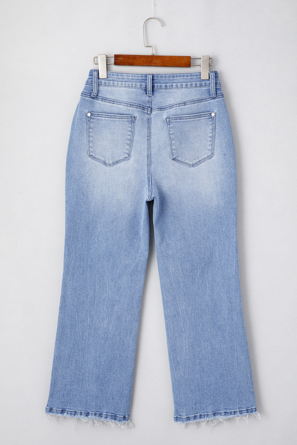 Blue Mineral Wash Raw Hem High Waist Flared Jeans