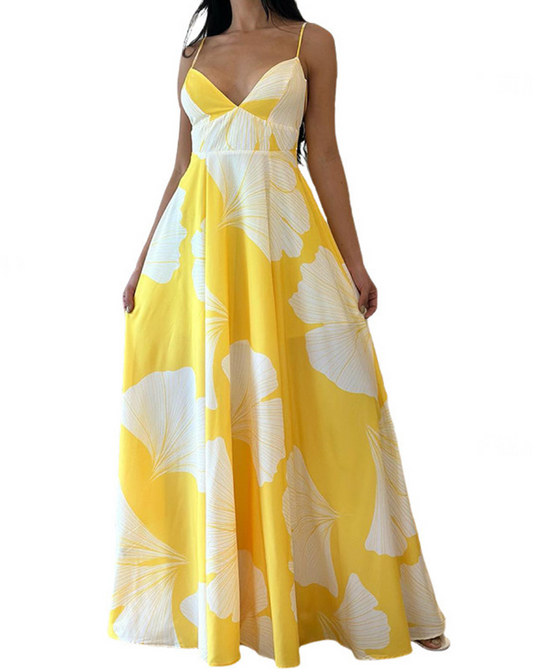 Yellow Floral Print Maxi Dress