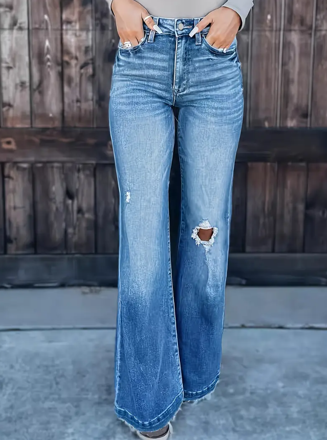Womens Washed Casual Denim Micro-Lab Blue Jeans