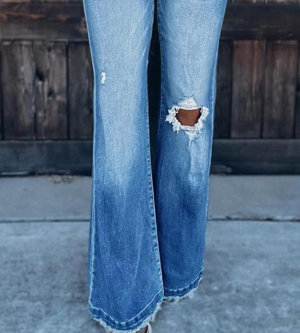 Womens Washed Casual Denim Micro-Lab Blue Jeans
