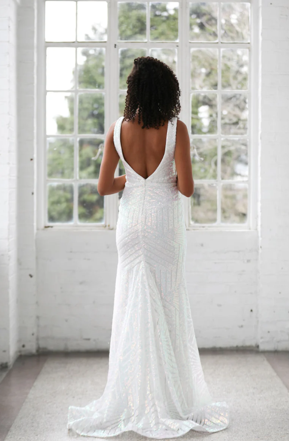 Deep V Shimmer Sequin Fit and Flare by Miah Vega