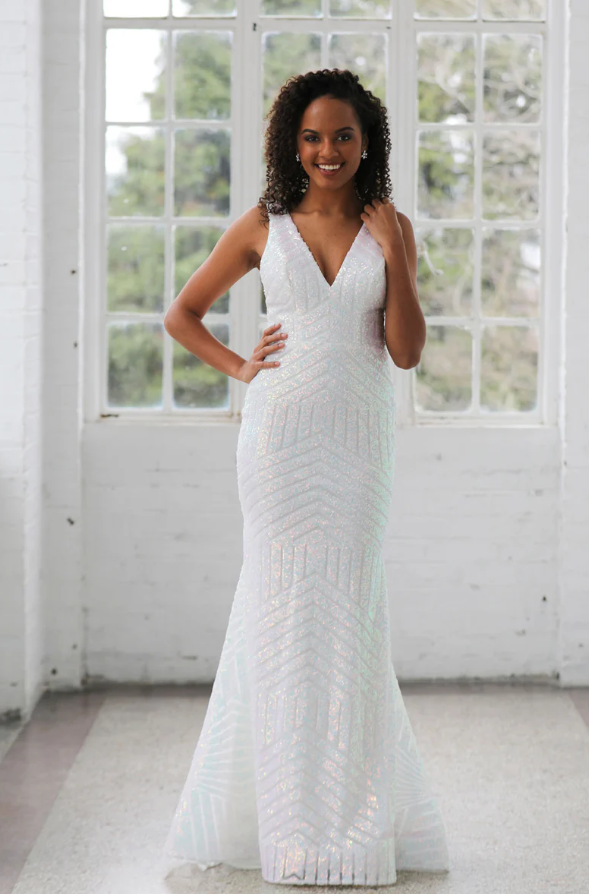 Deep V Shimmer Sequin Fit and Flare by Miah Vega