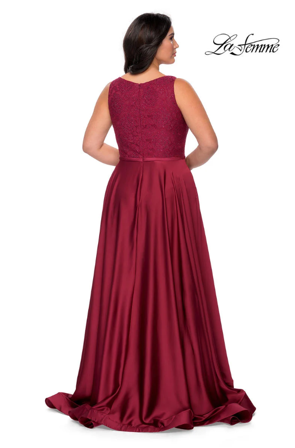Lace and Satin High Slit Plus Size Dress by LaFemme