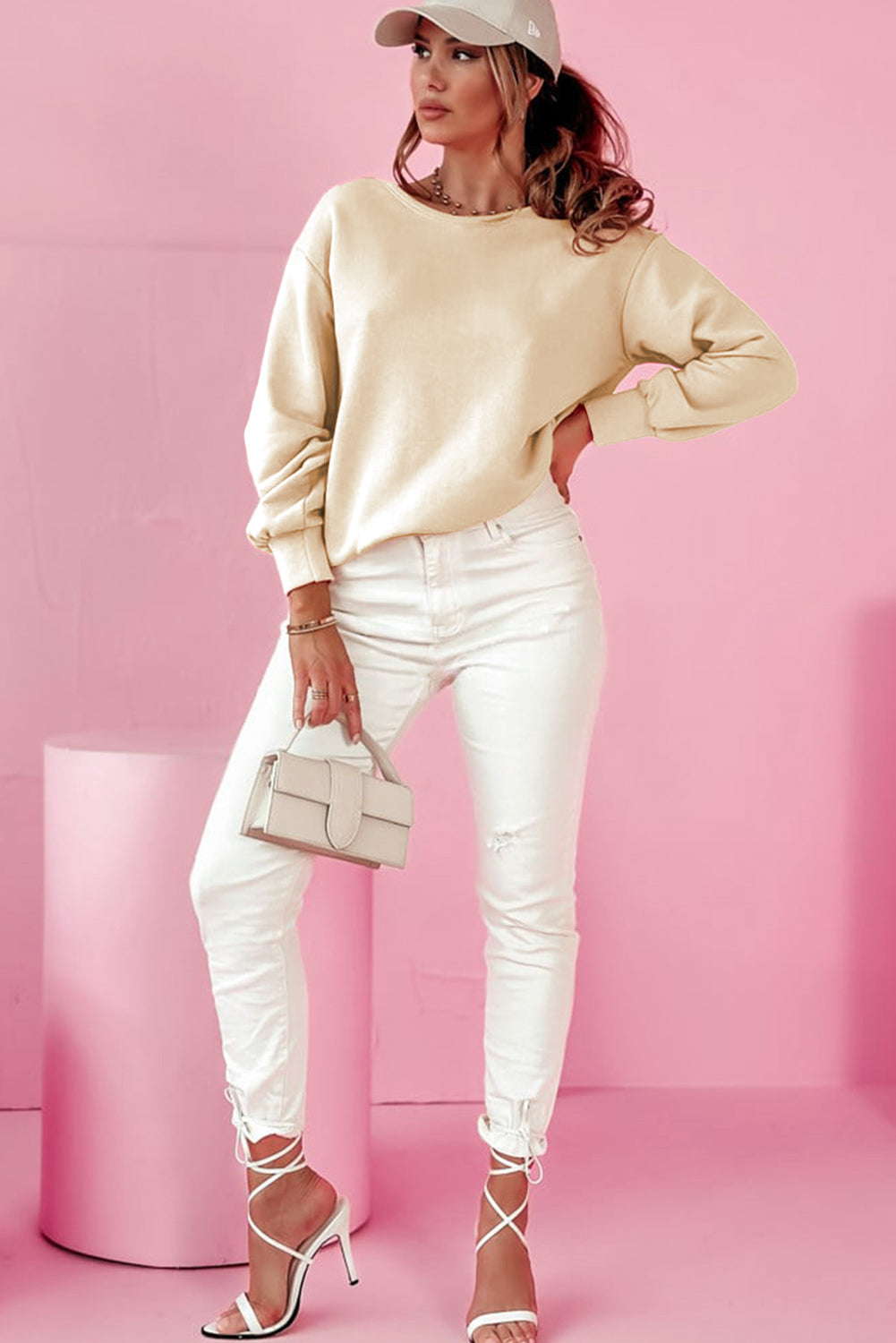 Apricot Bow Back Round Neck Top