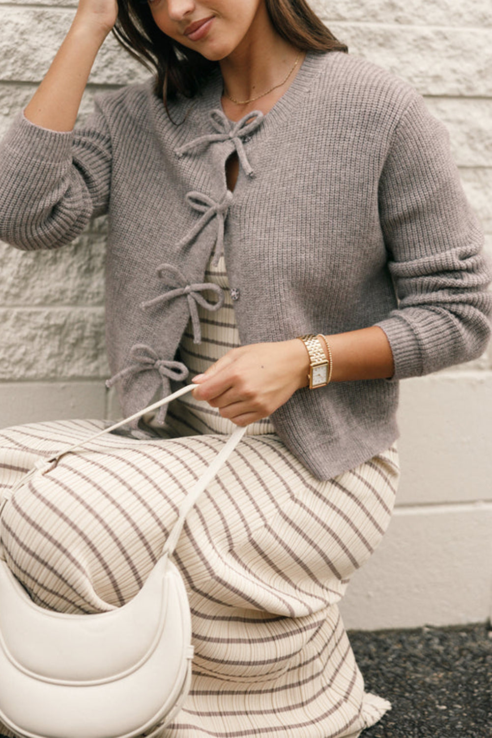 Sweet Bow Front Cropped Knit Cardigan