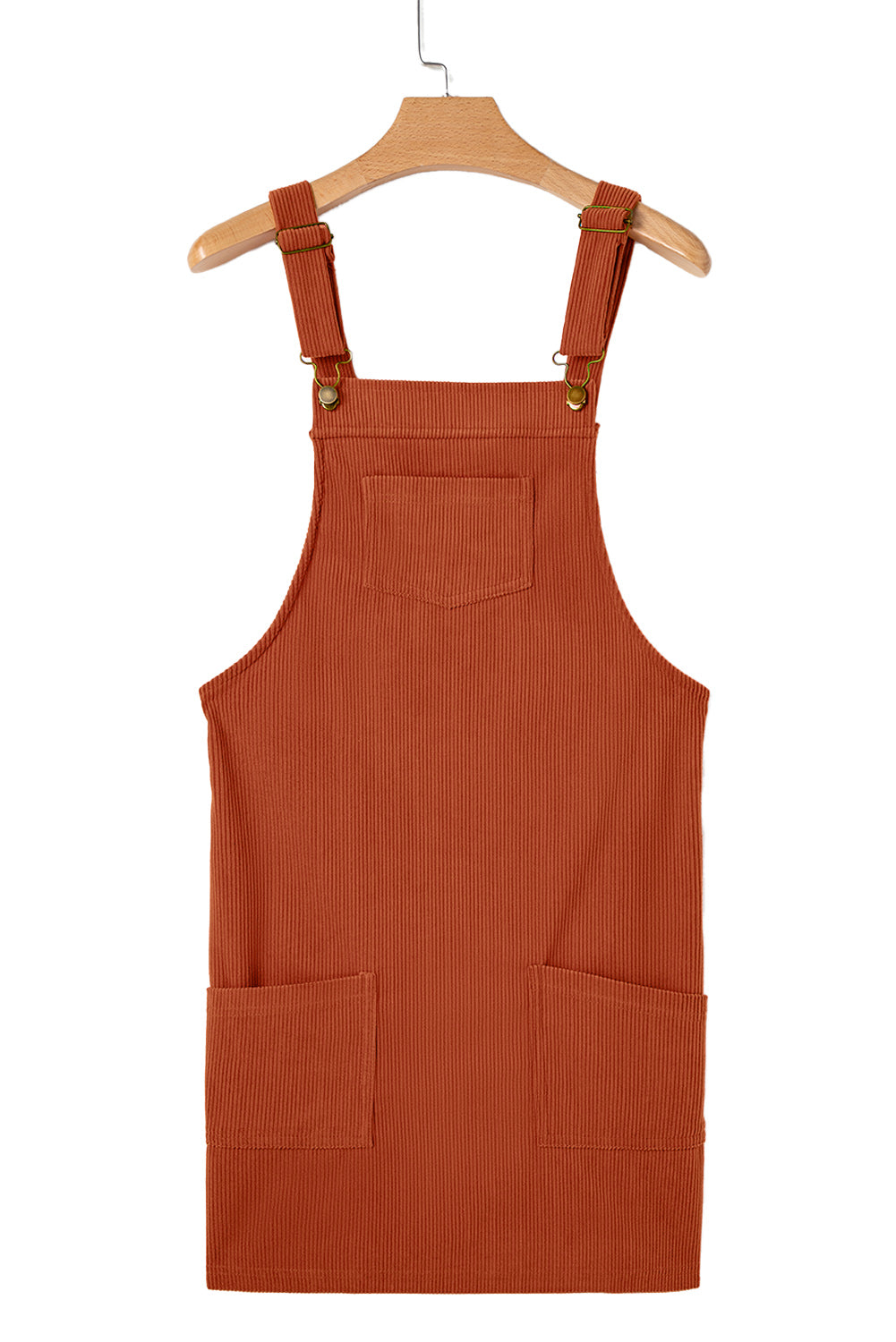 Plain Corduroy Pockets Overall Dress