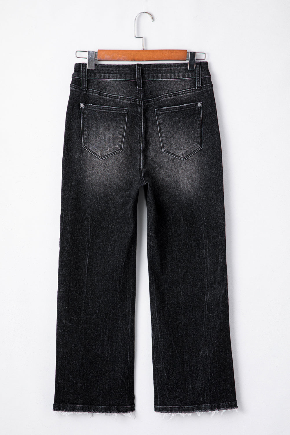 Blue Mineral Wash Raw Hem High Waist Flared Jeans