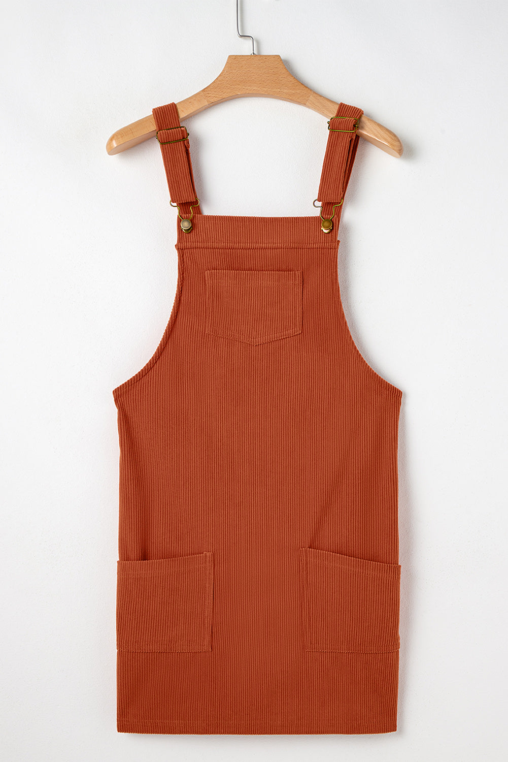 Plain Corduroy Pockets Overall Dress