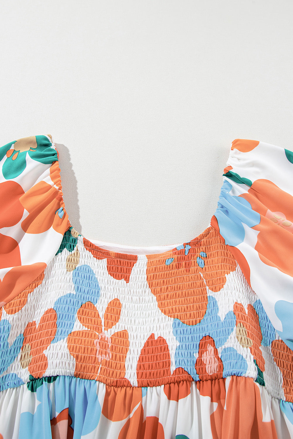 Plus Size Orange Floral Print Square Neck Maxi Dress