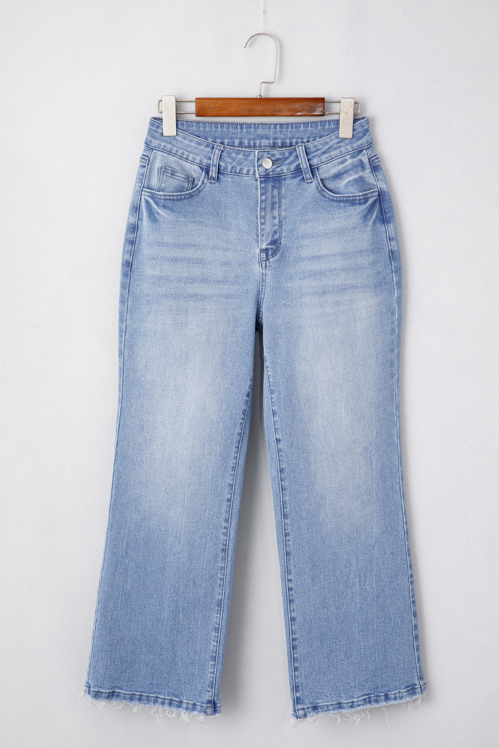Blue Mineral Wash Raw Hem High Waist Flared Jeans