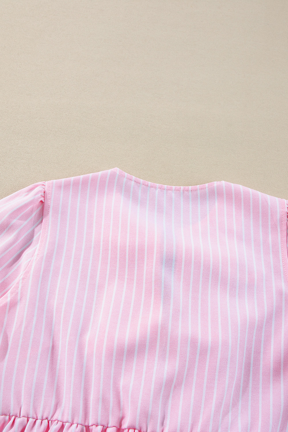 Pink Stripe Bow Front Puff Sleeve Blouse