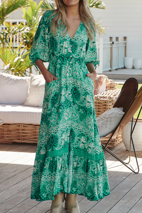 Plus Size Green Print Boho Maxi Dress 2XL Plus Size Green Print Boho Maxi Dress 2XL