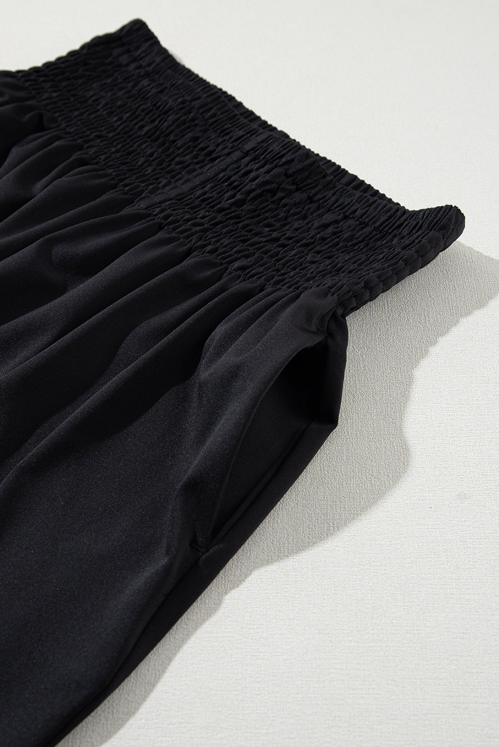 Black Pocket Smocked High Waist Joggers