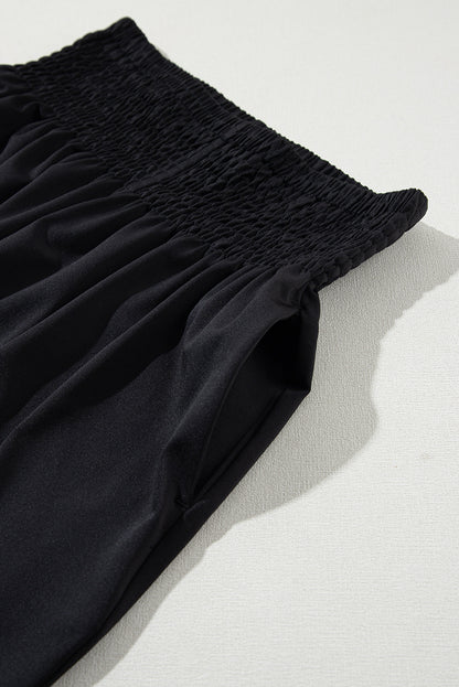 Black Pocket Smocked High Waist Joggers