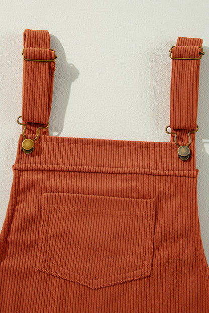 Plain Corduroy Pockets Overall Dress