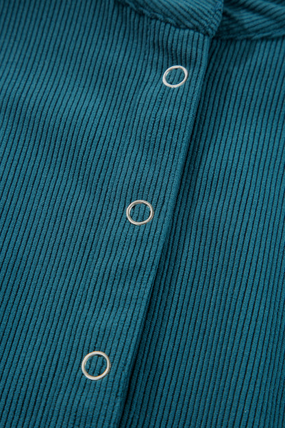 Snap Button Empire Waist Lantern Sleeve Corduroy Dress