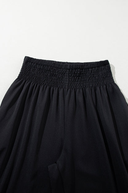 Black Pocket Smocked High Waist Joggers