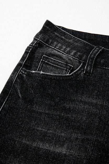 Blue Mineral Wash Raw Hem High Waist Flared Jeans