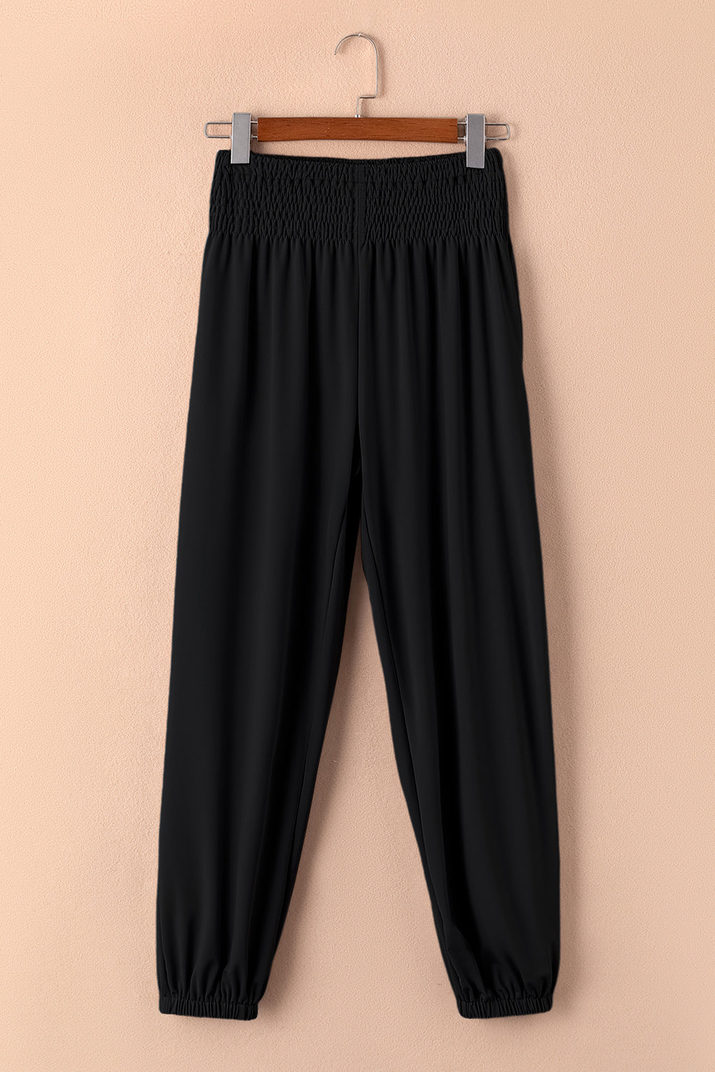 Black Pocket Smocked High Waist Joggers