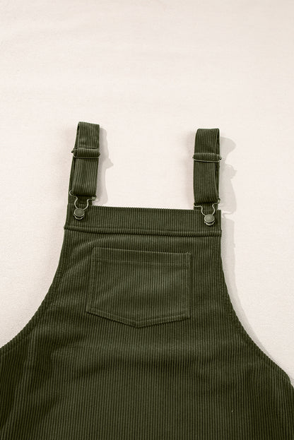 Plain Corduroy Pockets Overall Dress