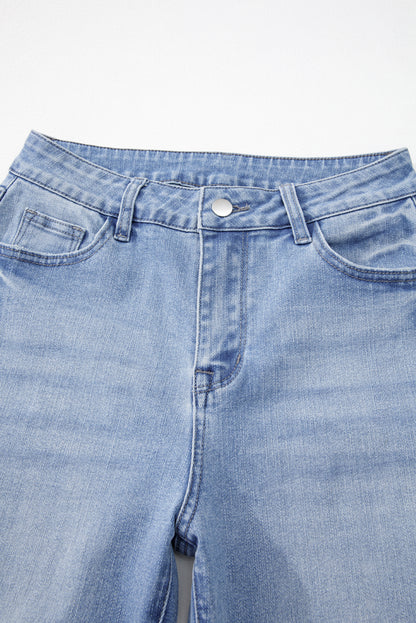 Blue Mineral Wash Raw Hem High Waist Flared Jeans
