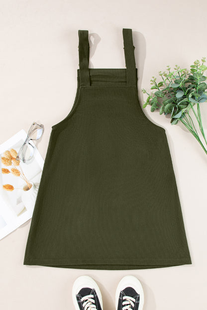 Plain Corduroy Pockets Overall Dress