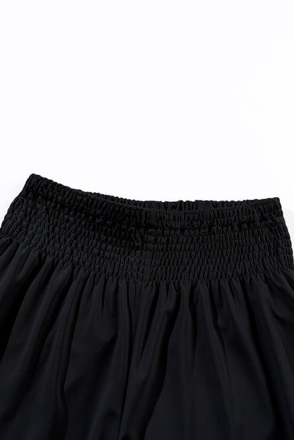 Black Pocket Smocked High Waist Joggers