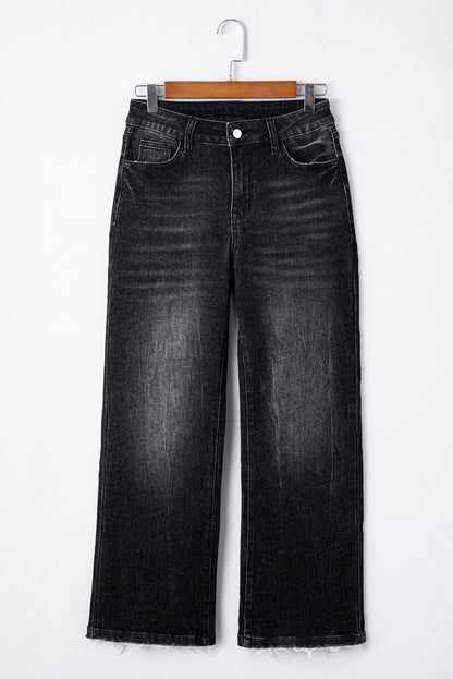 Blue Mineral Wash Raw Hem High Waist Flared Jeans