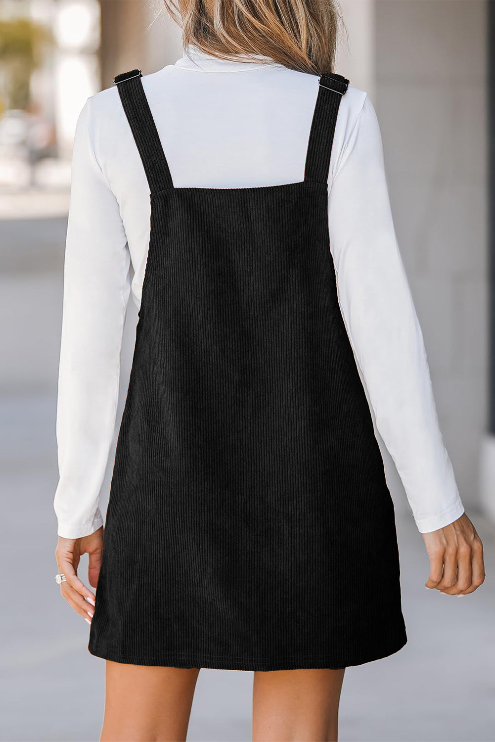 Plain Corduroy Pockets Overall Dress