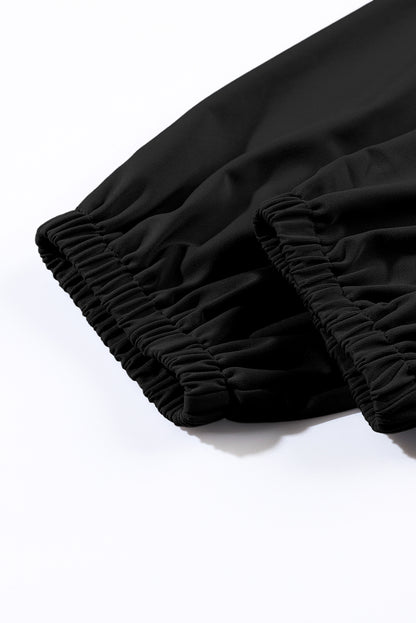 Black Pocket Smocked High Waist Joggers