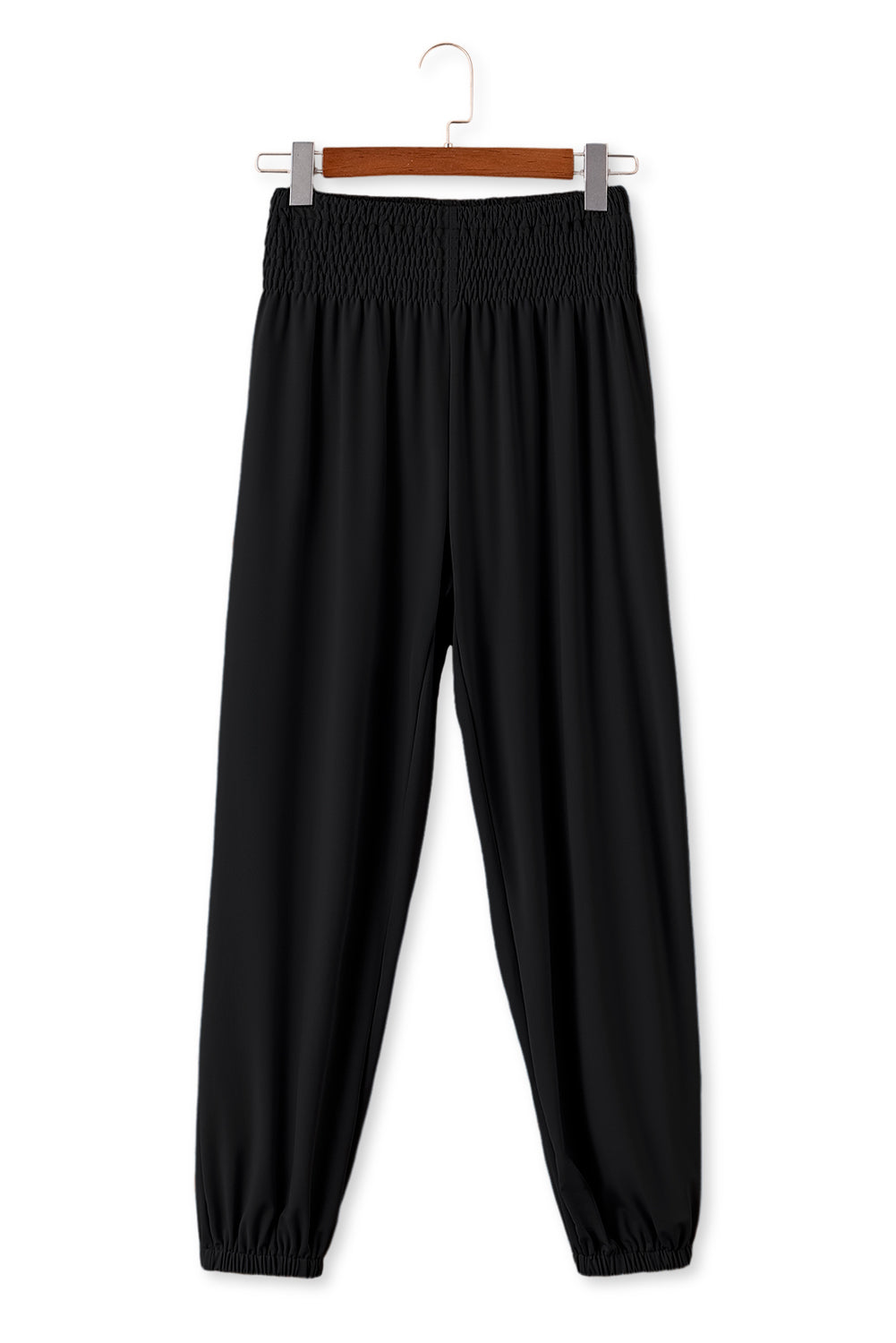 Black Pocket Smocked High Waist Joggers