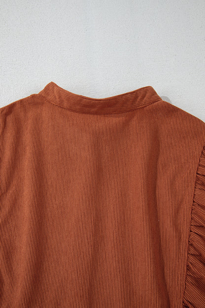 Snap Button Empire Waist Lantern Sleeve Corduroy Dress
