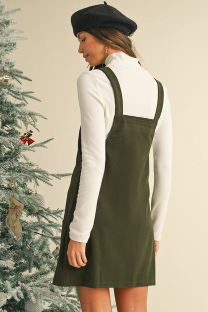 Plain Corduroy Pockets Overall Dress