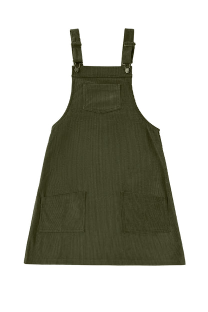 Plain Corduroy Pockets Overall Dress