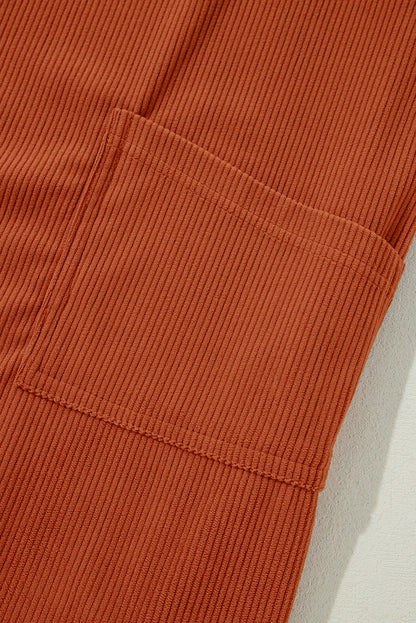 Plain Corduroy Pockets Overall Dress
