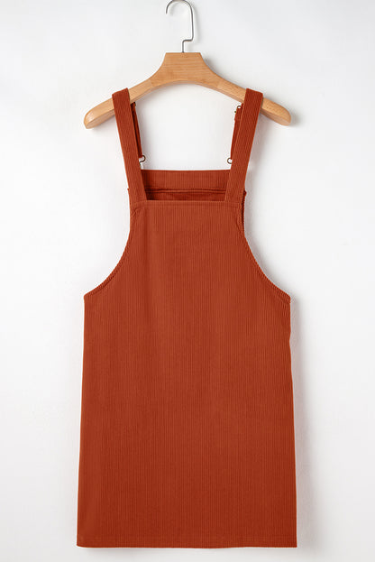 Plain Corduroy Pockets Overall Dress