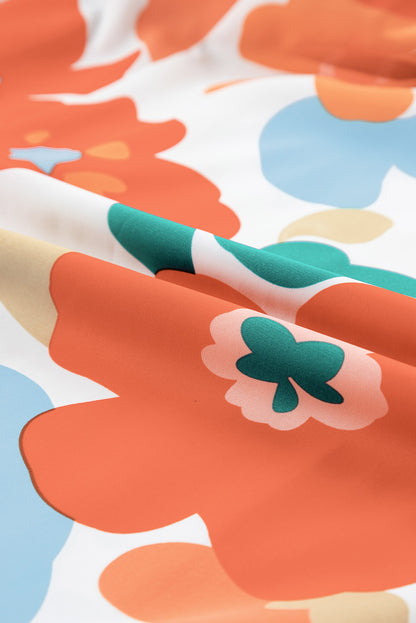 Plus Size Orange Floral Print Square Neck Maxi Dress