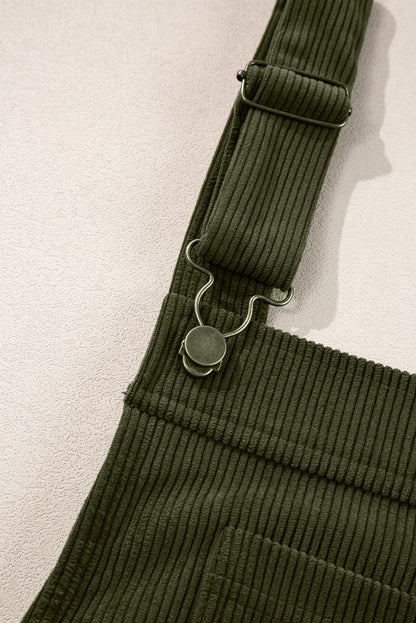 Plain Corduroy Pockets Overall Dress