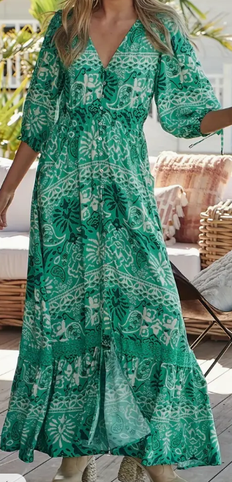 Plus Size Green Print Boho Maxi Dress 2XL Plus Size Green Print Boho Maxi Dress 2XL