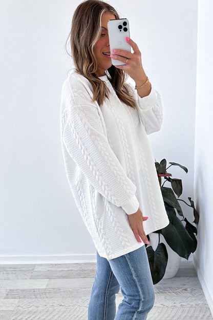 Plus Size White Textured Loose Long Sleeve Top