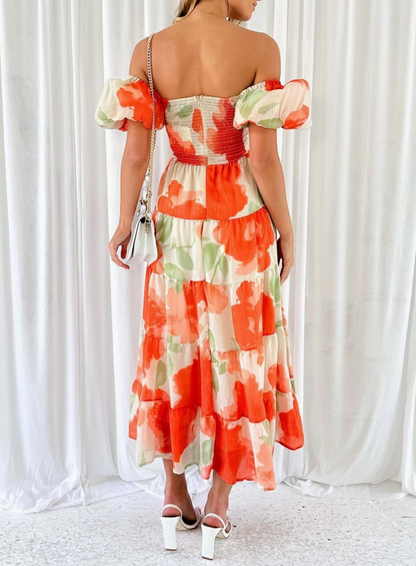 Puff Off the Shoulder Twist Floral Maxi Dress M Puff Off the Shoulder Twist Floral Maxi Dress M